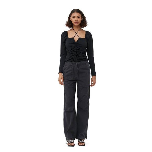 Ganni Shiny Crepe Blouse in Black 34 US 2 - Picture 1 of 3